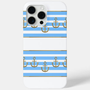Funda Para iPhone 15 Pro Max ancla dorada fondo blanco azul