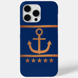 Funda Para iPhone 15 Pro Max ancla dorada sobre fondo azul marino