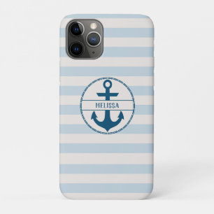Funda Para iPhone 11 Pro Ancla Náutica Azul Blanco Personalizado