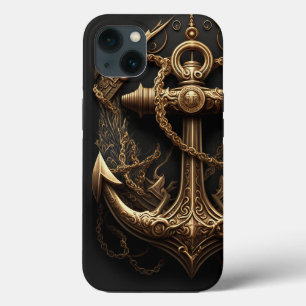 Funda Para iPhone 13 Ancla Náutica Dorada