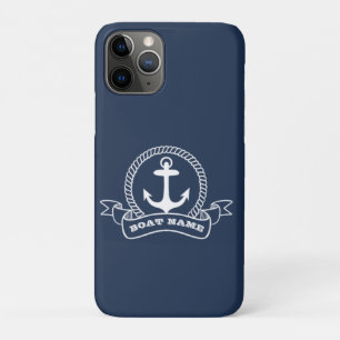 Funda Para iPhone 11 Pro Ancla Náutica Nombre de Barco Azul Marino
