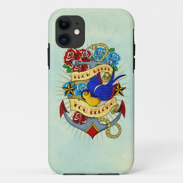 Funda De Case-Mate Para iPhone Ancla, trago y rosas (Reverso)