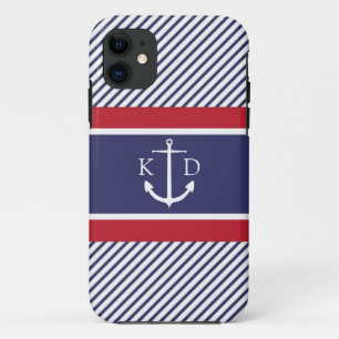 Funda Para iPhone 11 Ancla y rayas y marina de guerra y rojo náuticos