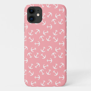 Funda Para iPhone 11 Anclaje blanco fondo rosado Capitán Océano marino