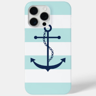 Funda Para iPhone 15 Pro Max Anclaje de patrón de franjas de tinta azul blanco