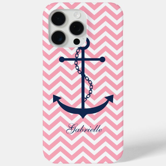 Funda De Case-Mate Para iPhone Anclaje de patrón de zigzags azul y rosa (Reverso )