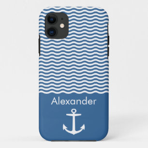 Funda Para iPhone 11 Anclaje náutico a rayas de la Marina elagante orig