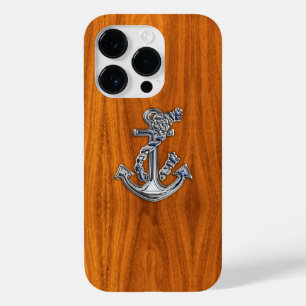 Funda Para iPhone 14 Pro De Case-Mate Anclaje Náutico Cromado en madera de teca