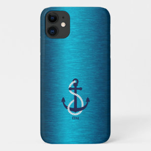 Funda Para iPhone 11 Anclaje náutico sobre una textura metálica azul