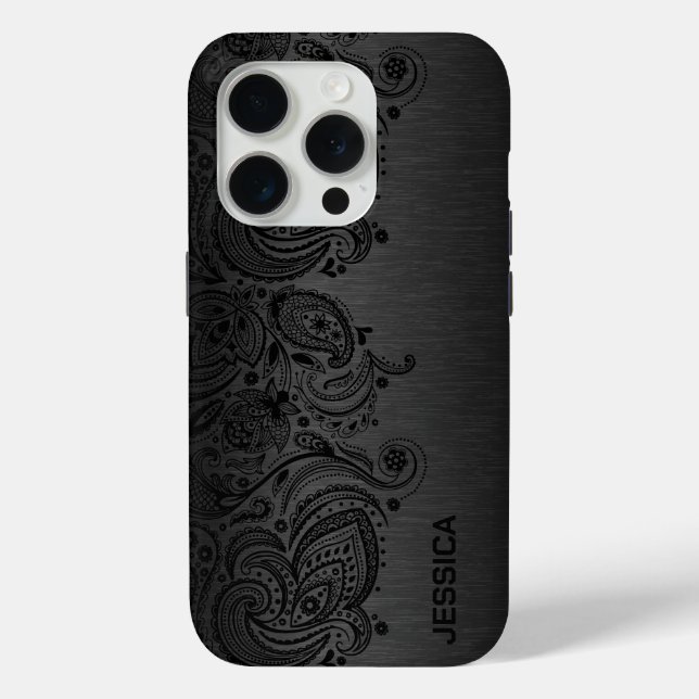 Funda De Case-Mate Para iPhone Anclaje negro de encaje Gris fondo metálico (Reverso )