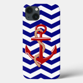 Funda Para iPhone 13 Anclaje Rojo Tiras De Chevron Náutico