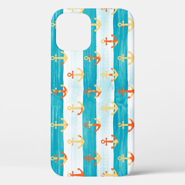Funda De Case-Mate Para iPhone Anclajes abstractos: patrón de franja acuarela. (Reverso )