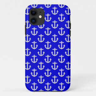 Funda Para iPhone 11 Anclas Blancas En Fondo Azul