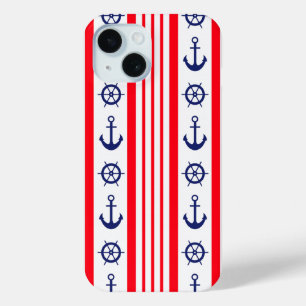 Funda Para iPhone 15 Anclas náuticas rojas y azules y rueda de barcos