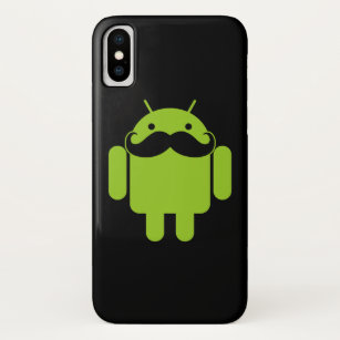 Funda Para iPhone X Android Robot Mustache sobre negro