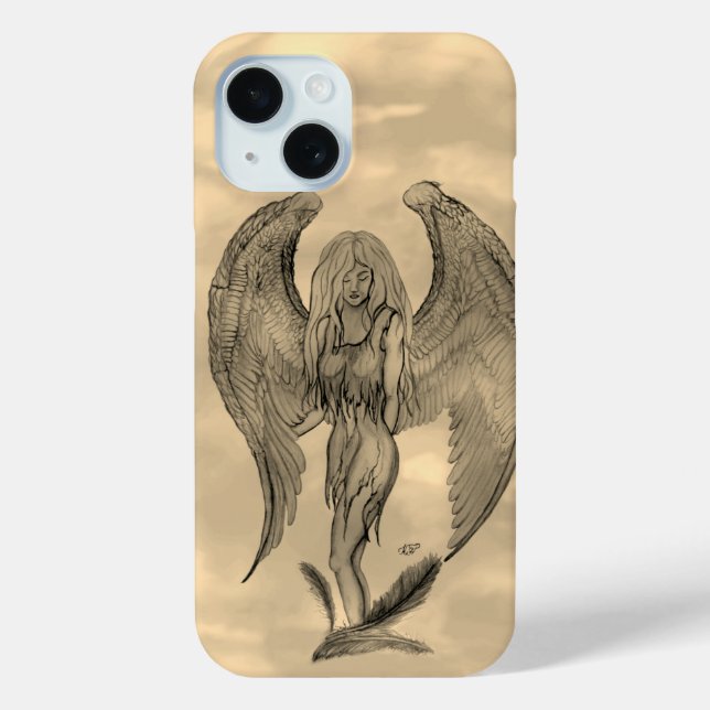 Funda De Case-Mate Para iPhone Ángel al estilo tatuaje (Reverso )
