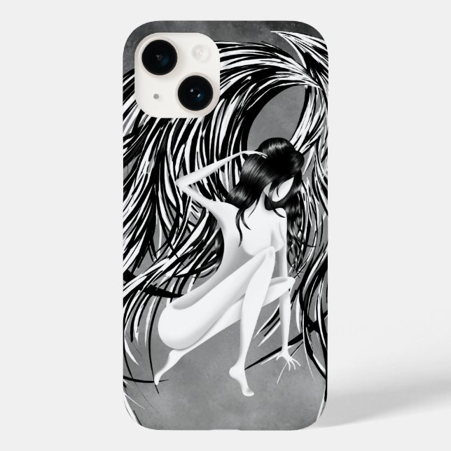 Funda De Case-Mate Para iPhone Ángel Caído Gris Monocromo  (Reverso )