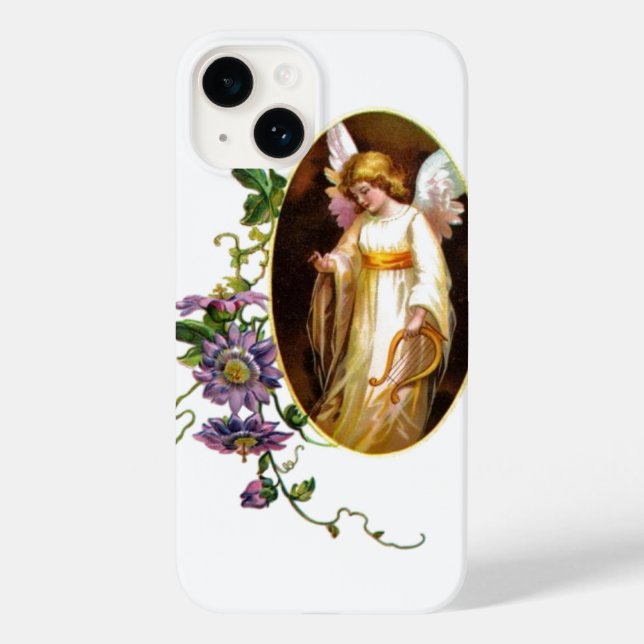 Funda De Case-Mate Para iPhone Ángel Con Arpa Y Flores Clematis (Reverso )