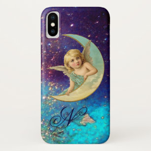 Funda Para iPhone X ÁNGEL DE LA LUNA EN EL Monograma GOLPE AZUL