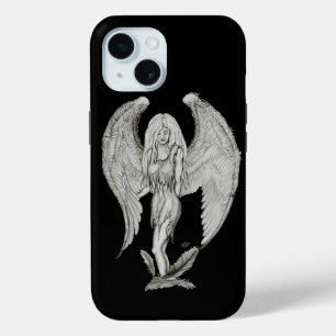 Funda Para iPhone 15 Ángel - Diseño en blanco y negro