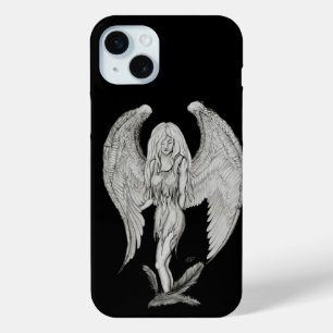 Funda Para iPhone 15 Mini Ángel - Diseño en blanco y negro