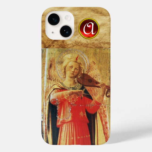 FUNDA DE Case-Mate PARA iPhone ÁNGEL MUSICAL JUGANDO VIOLÍN EN ROJO, MONOGRAMA DE (Reverso )