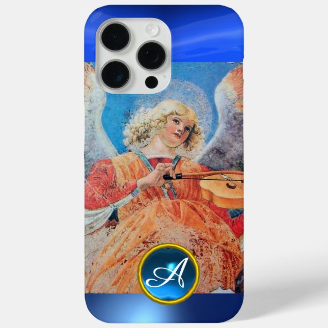 Funda De Case-Mate Para iPhone ÁNGEL MUSICAL, Monograma de Gemstone de zafiro azu (Reverso )