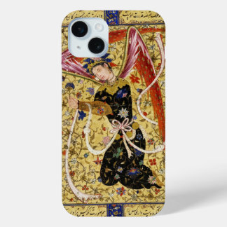FUNDA PARA iPhone 15 MINI ÁNGEL ORIENTAL CON FLORES Y BLANCO