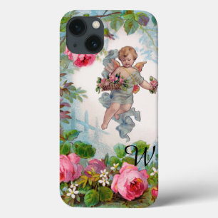 FUNDA PARA iPhone 13 ÁNGEL ROMÁNTICO RECOLECTANDO ROSAS ROSADAS Y FLORE