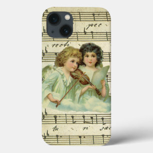 Funda Para iPhone 13 Ángeles de Navidad Victorianos Violín y Partitura