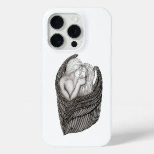 Funda Para iPhone 15 Pro Angels Kissing , diseño en blanco y negro