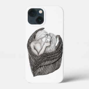 Funda Para iPhone 13 Mini Angels Kissing , diseño en blanco y negro
