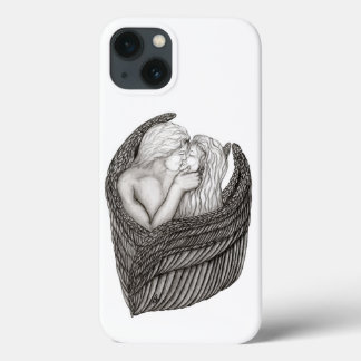 Funda Para iPhone 13 Angels Kissing , diseño en blanco y negro