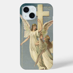Funda Para iPhone 15 Angels victorianos con cruz, vintage Pascua
