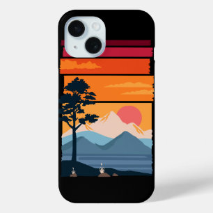 Funda Para iPhone 15 Anhelo Retro Paseo Atardecer Montaña Belleza De La
