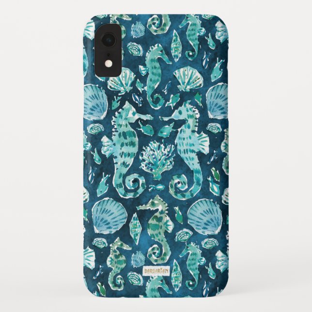 Funda De Case-Mate Para iPhone Añil Coastal del SOIREE del CABALLO de MAR (Reverso)