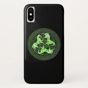 Funda Para iPhone X Anillo de nudo celta verde acuarela con caballos