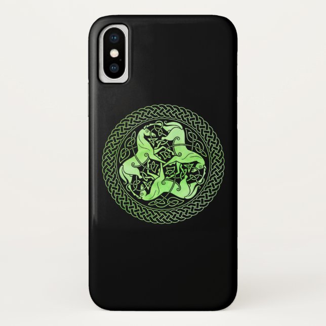 Funda De Case-Mate Para iPhone Anillo de nudo celta verde acuarela con caballos (Reverso)