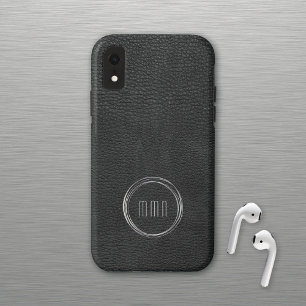 Funda Para iPhone XR Anillo plateado de cuero negro mínimo