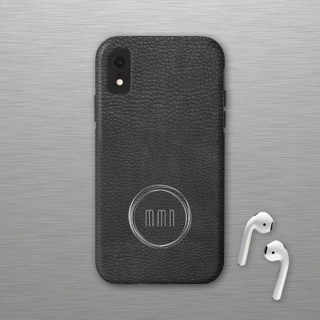 Funda De Case-Mate Para iPhone Anillo plateado de cuero negro mínimo (Subido por el creador)