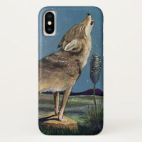 Animal salvaje vintage, lobo aullando a la luna