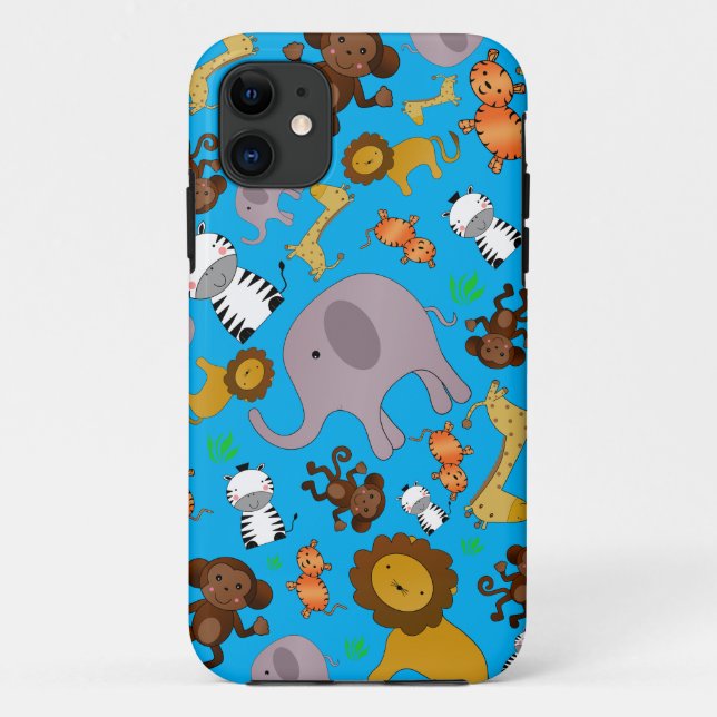 Funda De Case-Mate Para iPhone Animales de safari de la selva azul cielo (Reverso)