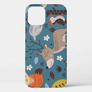 Funda Para iPhone 12 Animales forestales, azul, estilo escandinavo