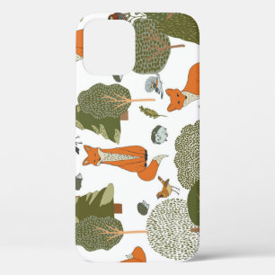 Funda Para iPhone 12 Animales forestales: zorros, patrón de aves