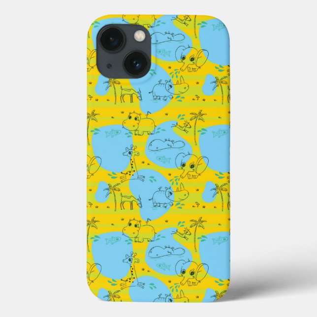 Funda De Case-Mate Para iPhone Animales jugando al fondo del patrón de bebé (Reverso)