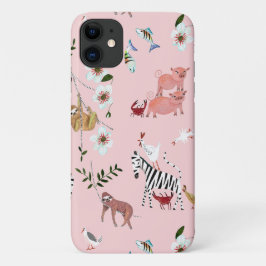 Funda Para iPhone 11 Animales Lemas rosadas y Patrón Cebra Cuta