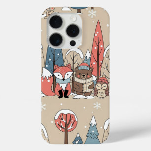 Funda Para iPhone 15 Pro Animales Mágicos del Bosque Invernal