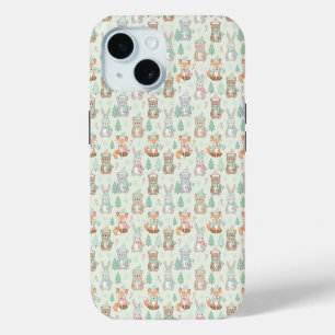 Funda Para iPhone 15 Animales Navideños Adorables Patrón Continuo