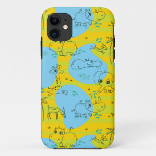 Funda Para iPhone 11 Animales que juegan el fondo del modelo del bebé