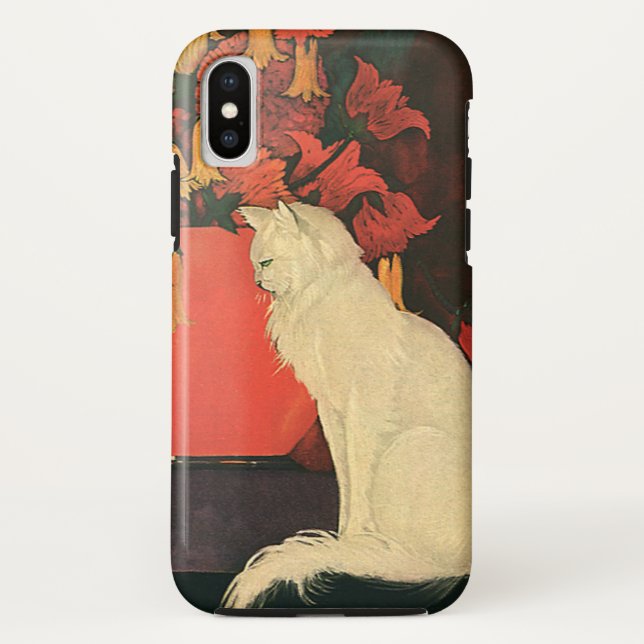 Funda De Case-Mate Para iPhone Animales Vintage, Gato Blanco Elegante, Flores de  (Reverso)